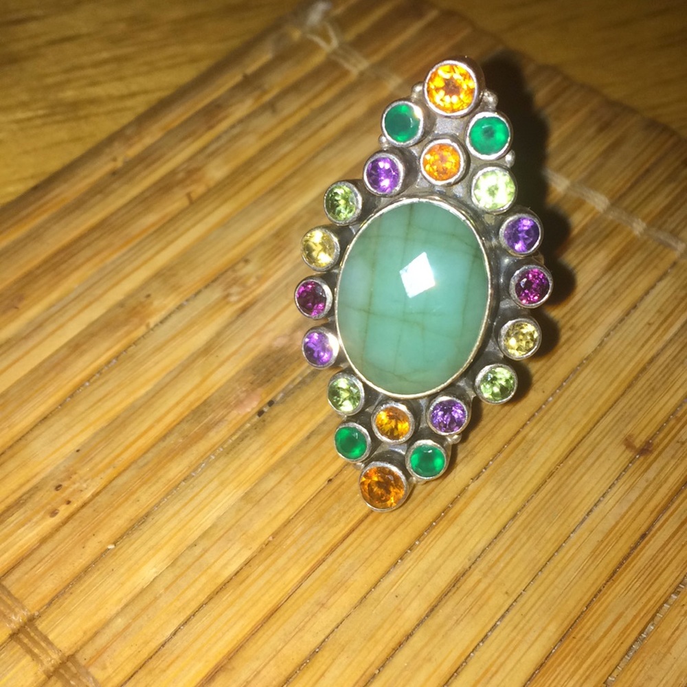 Gorgeous multi gemstone sterling silver ring